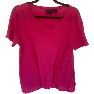 RACHEL ROY LINEN Top Shirt Blouse Gathered front Bright Pink 🌺 Medium